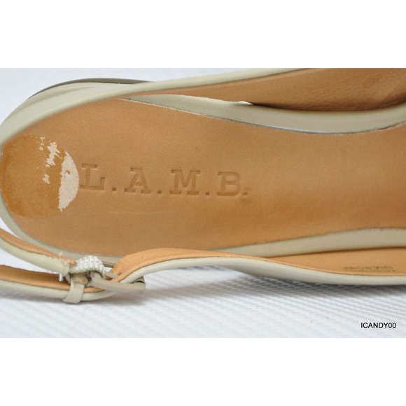 L.A.M.B. Nomad Platform Slingback Pump Open Toe Heel Ivory/Brown 6/6.5/10 $245 - Picture 8 of 9